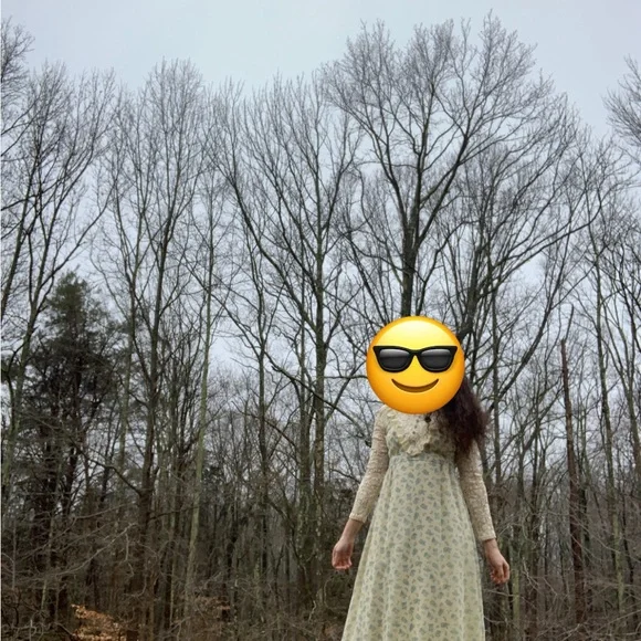 Vintage Floral High Neck Crochet Long Sleeve Prairie Dress